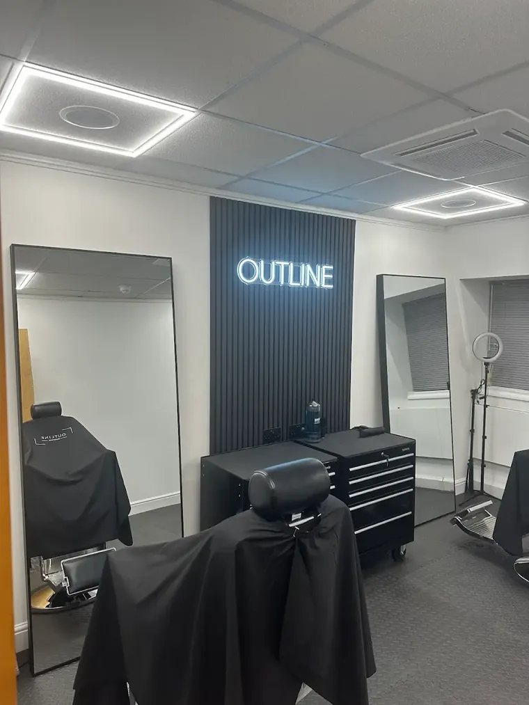 Barber shop fitted with LED frame tile lighting and black low profile sockets by HC Pyramid Electrical LTD